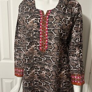 Brown Snake Print dress with Red Accents